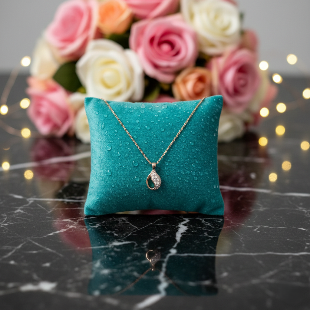 Crystal Drop Pendant Chain - Rose Gold